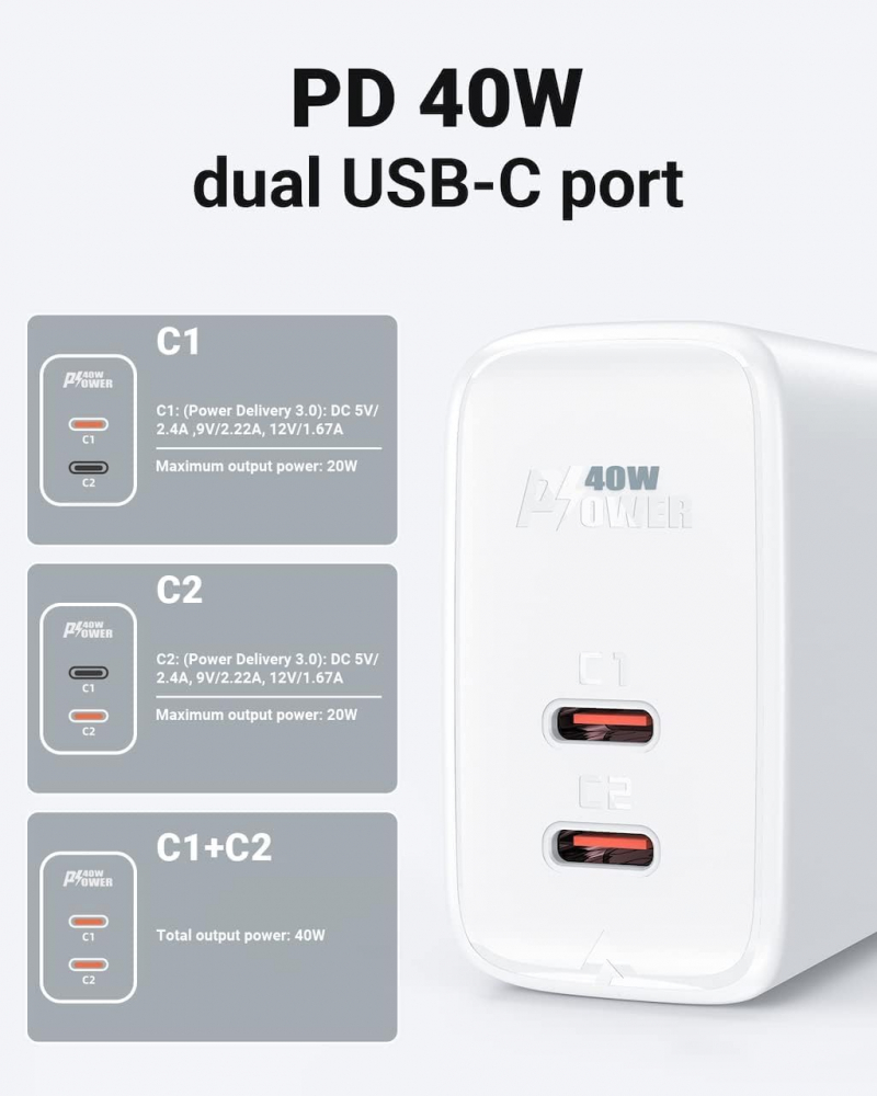 Încărcător dual ACEFAST A9 PD40W (USB-C + USB-C) Negru [4]