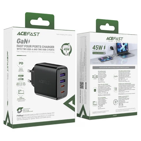 Зарядное устройство A61 PD45W GaN (2×USB-C + 2×USB-A) – Быстрая зарядка для всех ваших устройств одновременно [5]