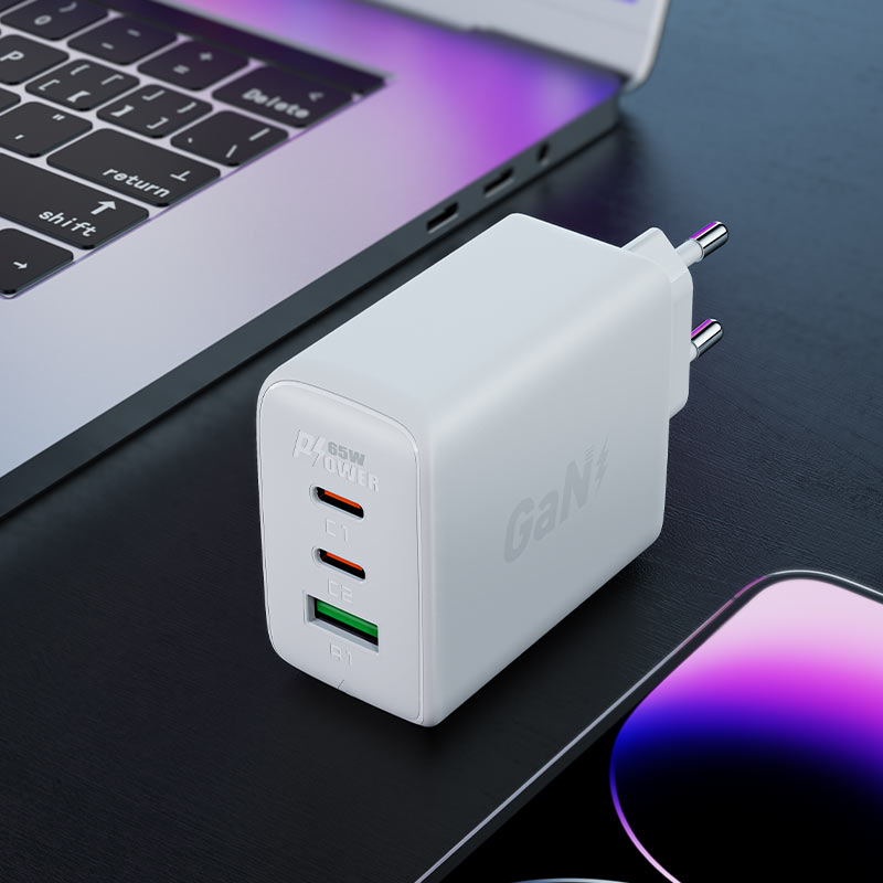 Încărcător PD65W GaN A41 (2*USB-C + USB-A) alb (UE) – încărcător 65W, USB-C, GaN, alb [1]