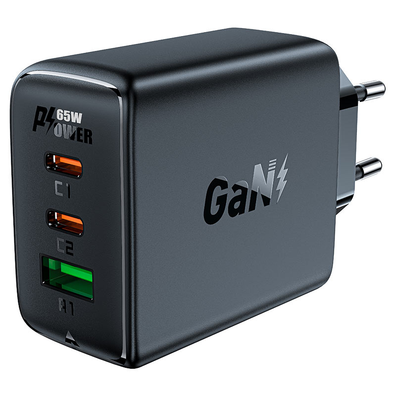 Încărcător PD65W GaN A41 (2*USB-C + USB-A) negru (UE) – încărcător 65W, USB-C, GaN, negru [1]