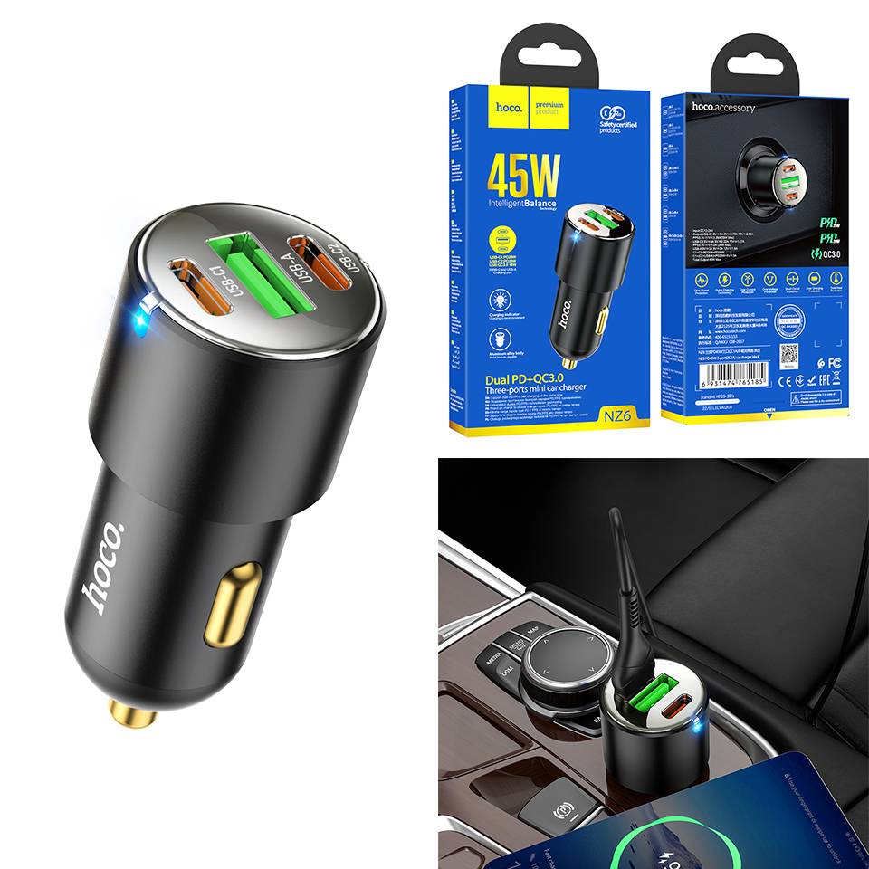 Автомобильное зарядное устройство HOCO NZ6 с тремя портами (2xType-C + 1xUSB-A) [1]