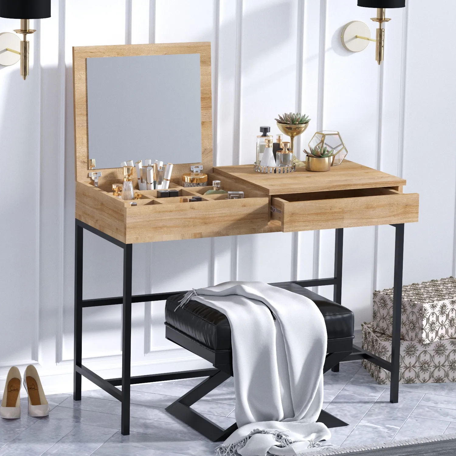 Masă de machiaj Linda – Funcționalitate și Eleganță într-un Design Modern [2]