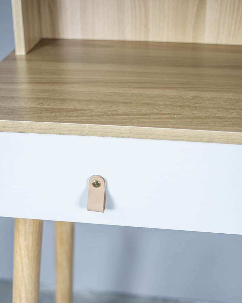 Masă de machiaj SCANDI cu oglindă LED rotundă 40 cm, albă/buc, 122x80x40 cm, MDF [5]