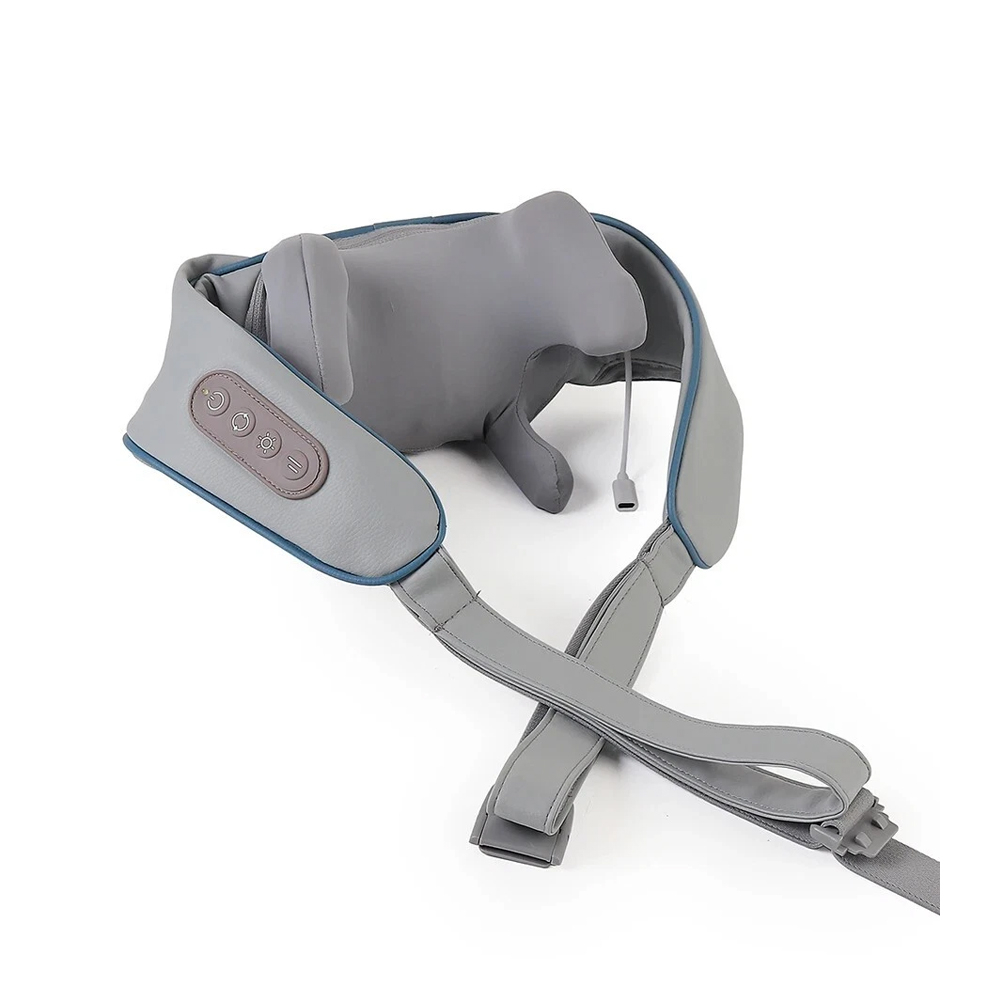 Электрический массажер для шеи с функцией нагрева и 6 насадками – сине-серый [4]