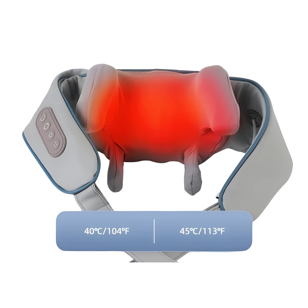 Электрический массажер для шеи с функцией нагрева и 6 насадками – сине-серый [3]