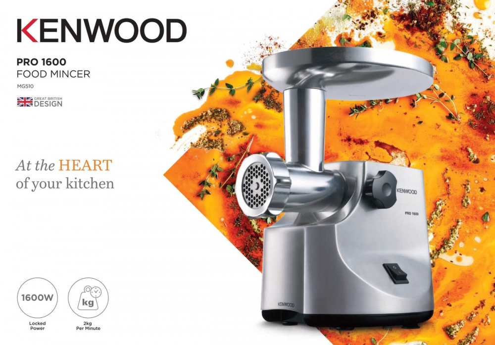 Meat Mincer Kenwood MG510, 2000W power output,3  perforated discs 3/4,5/8mm, sausage and kebbe stuffers, grinding speed 3kg / min, inox [5]