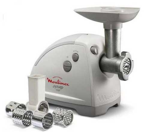 Meat Mincer Moulinex ME626132,  2000W power output,2 perforated discs 4,7/8mm, sausage and kebbe stuffers, 5 grating and slicing attachments, grinding speed 2,6kg / min,  white [2]