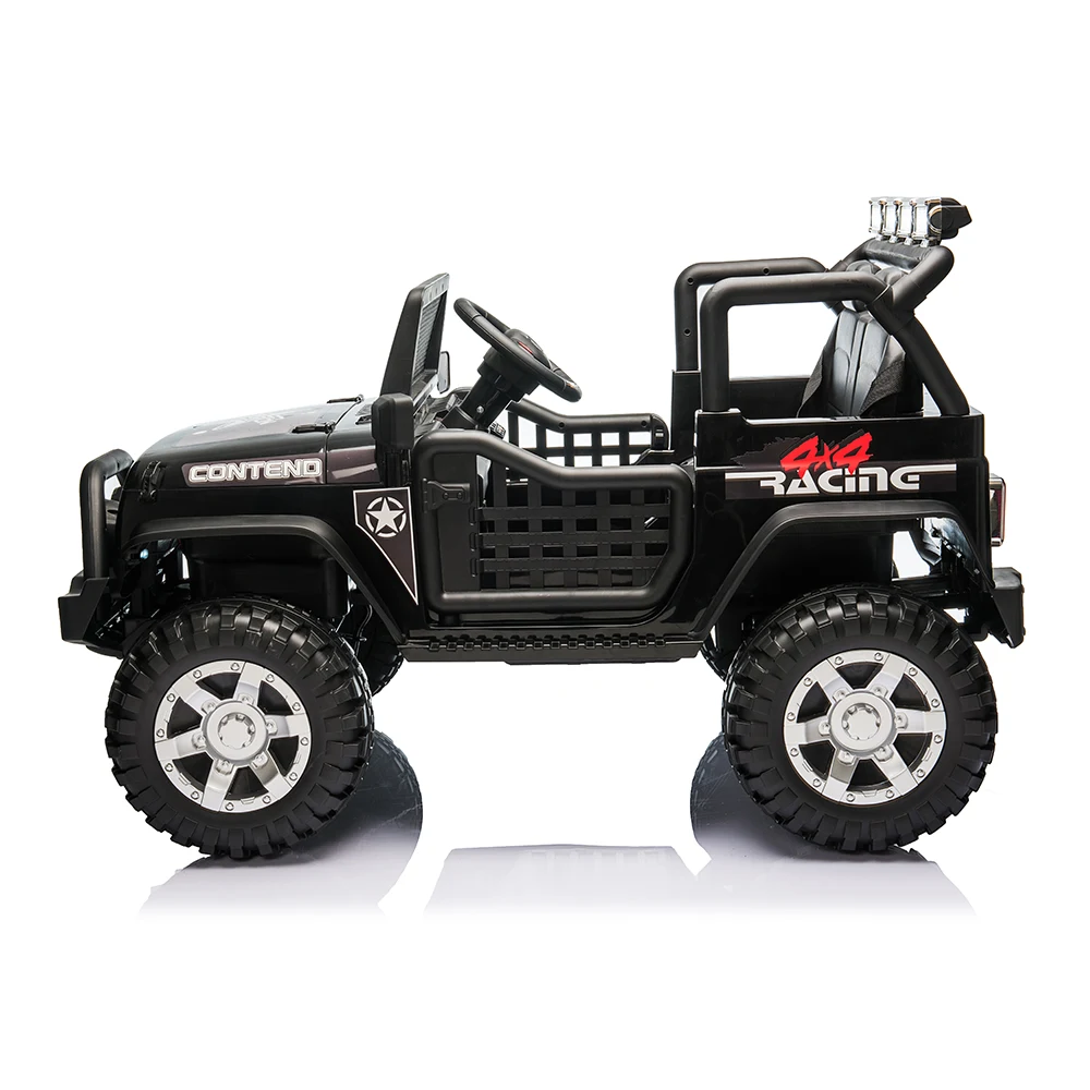 Детский двухместный электромобиль внедорожник Jeep 4x4 (Батарея 12V 10Ah, 4 мотора 45W, 2 места Эко-кожа, EVA колеса, Пульт ДУ, Черный) [6]