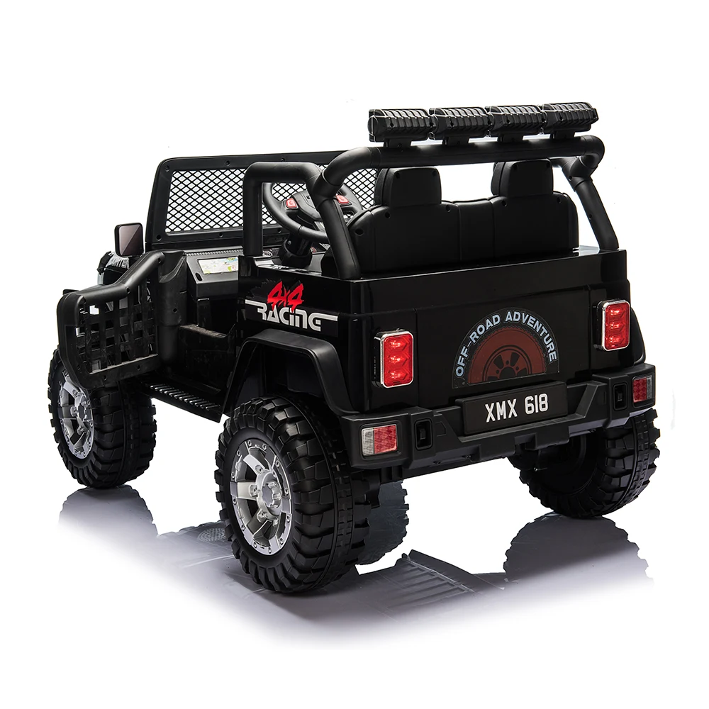 Детский двухместный электромобиль внедорожник Jeep 4x4 (Батарея 12V 10Ah, 4 мотора 45W, 2 места Эко-кожа, EVA колеса, Пульт ДУ, Черный) [4]