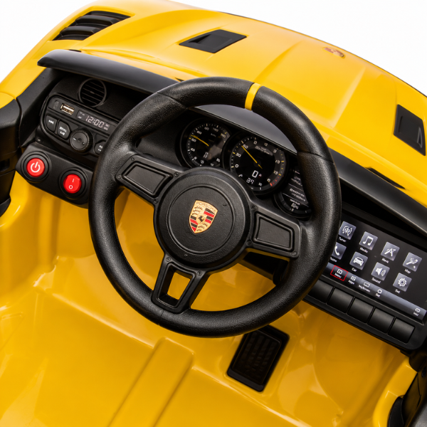 Mașinuță electrică licențiată Porsche 718 Spyder RS pentru copii (12V7Ah, 2x25W, EVA, Piele, Galbenă) [8]