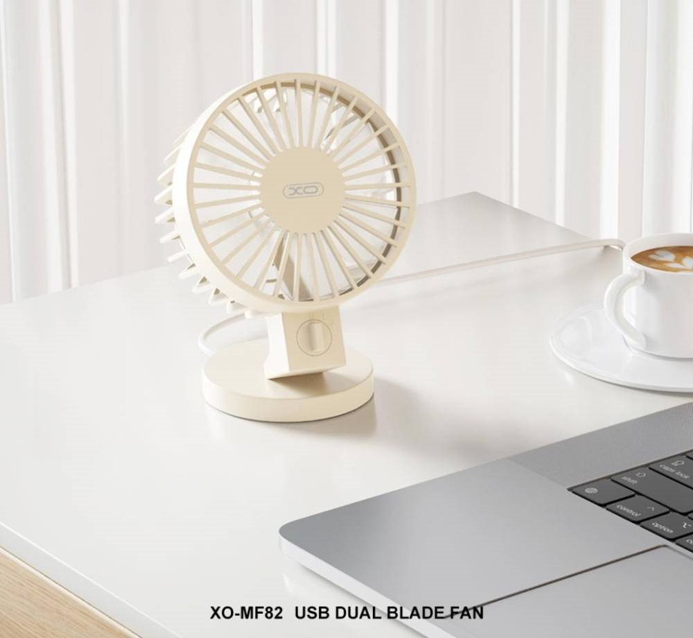 MF82 Mini ventilator electric portabil, 2 trepte de viteză, alimentare USB, bej [2]