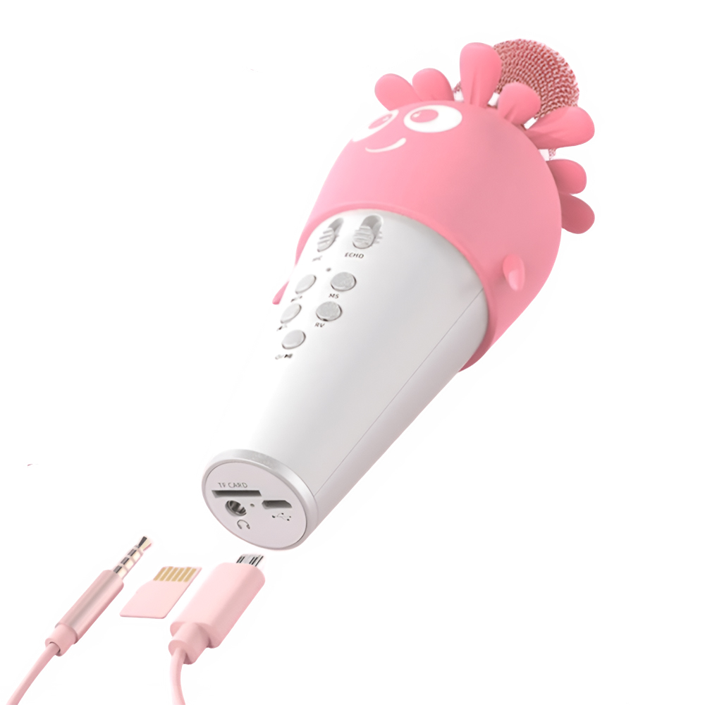 Microfon karaoke wireless WOO K5, 5W, Roz [2]