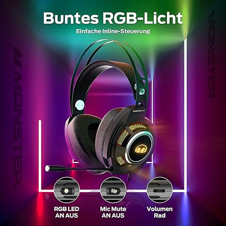 Monster Gaming Headset USB RGB Mission V1, Black [4]