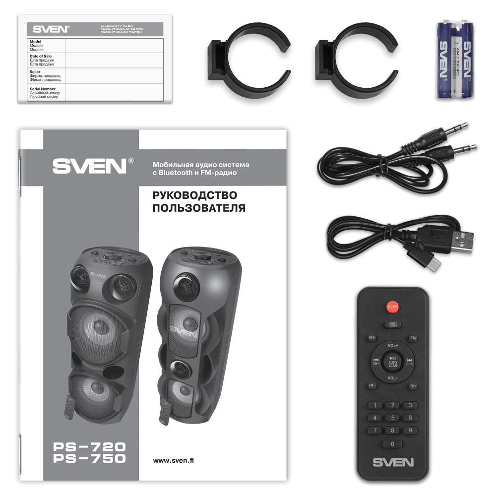 Partybox SVEN "PS-720" 80w, Black, Bluetooth, TWS, Bluetooth, FM, USB, microSD, 2x4400mA*h [8]