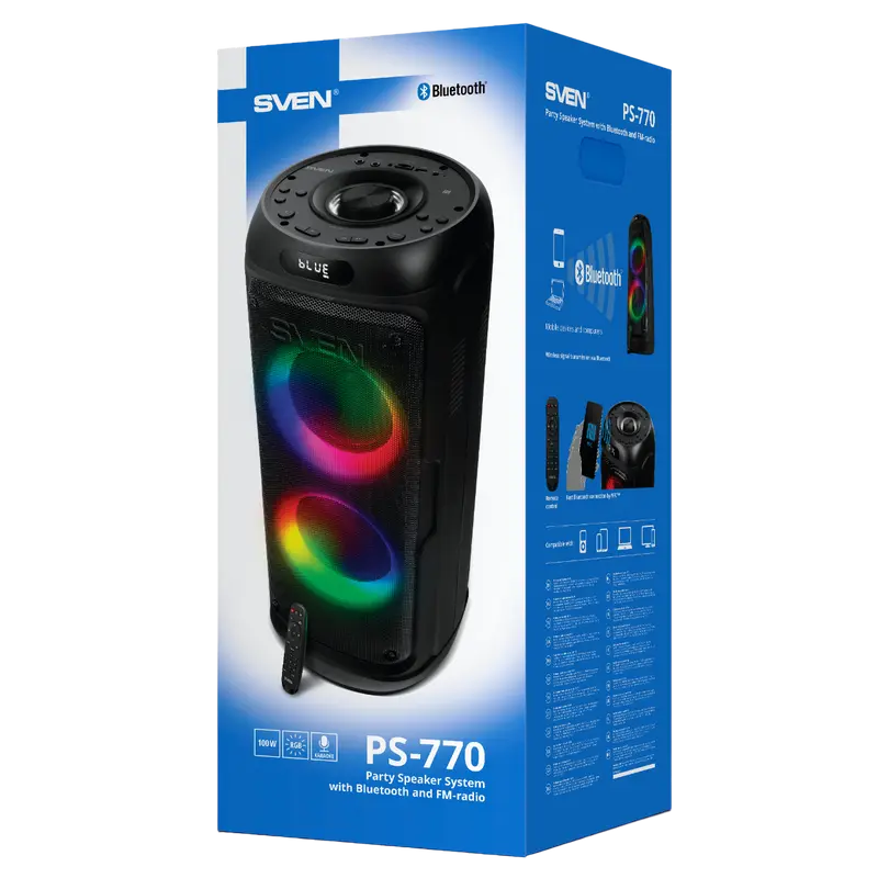 Partybox SVEN "PS-770" 100W, TWS, Bluetooth, FM, USB, microSD, LED-display, 4400mA*h [13]