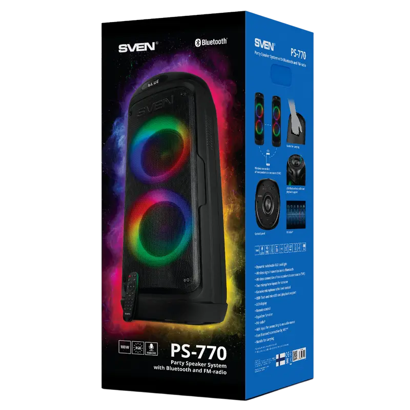 Partybox SVEN "PS-770" 100W, TWS, Bluetooth, FM, USB, microSD, LED-display, 4400mA*h [14]