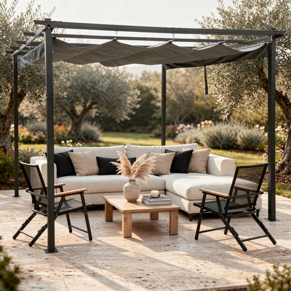 Pergolă cu acoperiș retractabil 3x4 m Gri – confort, umbră și stil pentru grădina ta [2]