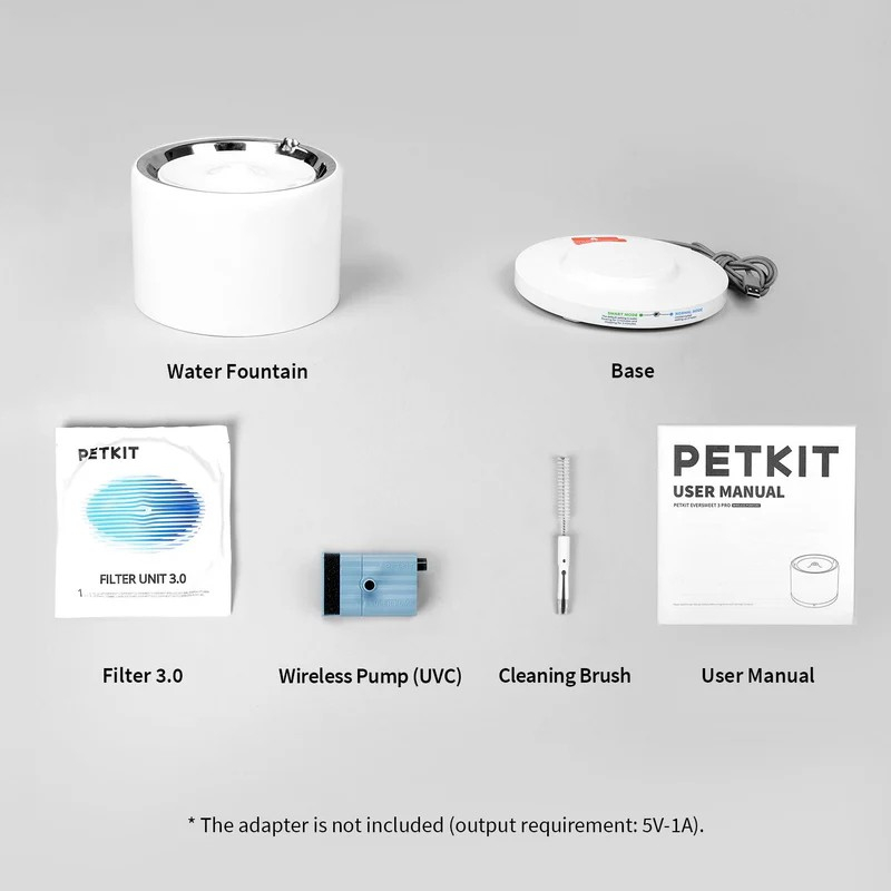 Petkit Eversweet 3 Pro (UVC) Smart Pet Drinking Fountain, Capacity 1.8L, UVC sterilization, Multi-layer filtration system, 304 Stainless Steel, Wireless Pump Design, PETKIT APP via bluetooth, Smart & Normal & DND Mode, Silent Pump 25dB, Product Size: 195*195*148mm, white [5]