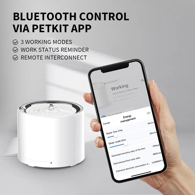 Petkit Eversweet 3Pro Smart Pet Drinking Fountain, Capacity 1.35L, 304 Stainless Steel, Multi-layer filtration system, Wireless Pump Design, PETKIT APP via bluetooth, Smart & Normal & DND Mode, Silent Pump 25dB, Product Size: 195*195*148mm, white [6]