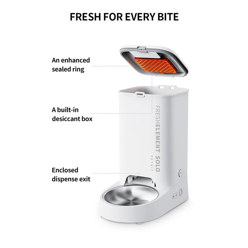 Petkit Fresh Element SOLO Smart Pet Feeder, Wi-Fi and Bluetooth connection, 304 stainless steel, Capacity: 3L, Normal dry food, freeze dried food, App control, Dual-power system, Size 316*167*296mm, white [2]