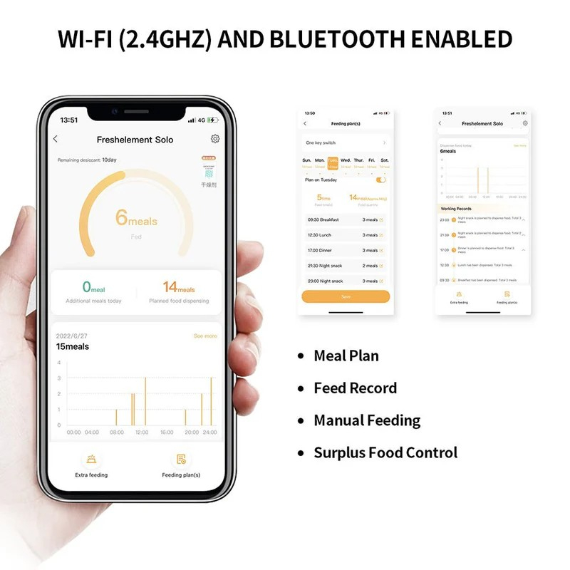 Petkit Fresh Element SOLO Smart Pet Feeder, Wi-Fi and Bluetooth connection, 304 stainless steel, Capacity: 3L, Normal dry food, freeze dried food, App control, Dual-power system, Size 316*167*296mm, white [4]