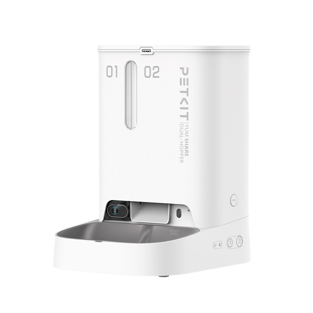 Petkit YumShare Dual-hopper Smart Pet Feeder with camera, Wi-Fi and Bluetooth connection, 304 stainless steel, Capacity: 5L(2.5kg), Personlized Meal Call/Voice Call, Normal dry food, freeze dried food, App control, Emergency Power Supply 60 days, Size 362*263*247mm, white [2]