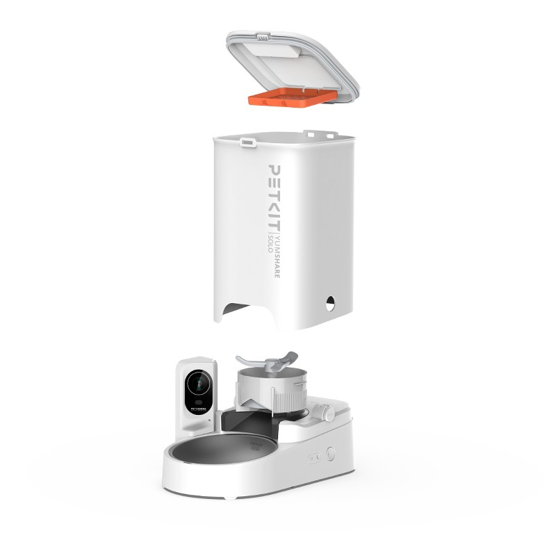 Petkit YumShare SOLO Smart Pet Feeder with camera, Wi-Fi and Bluetooth connection, 304 stainless steel, Capacity: 3L(1.33kg), Personlized Meal Call/Voice Call, Normal dry food, freeze dried food, App control, Emergency Power Supply 14 days, Size 316*186*296mm, white [4]