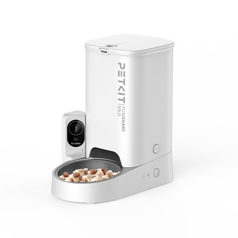 Petkit YumShare SOLO Smart Pet Feeder with camera, Wi-Fi and Bluetooth connection, 304 stainless steel, Capacity: 3L(1.33kg), Personlized Meal Call/Voice Call, Normal dry food, freeze dried food, App control, Emergency Power Supply 14 days, Size 316*186*296mm, white [3]