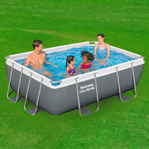 Piscină cu Cadru Metalic Bestway Steel Pro Rectangular 282x196x84 cm, 3662L – Include Pompă-Filtru și Kit de Reparație, Gri [5]