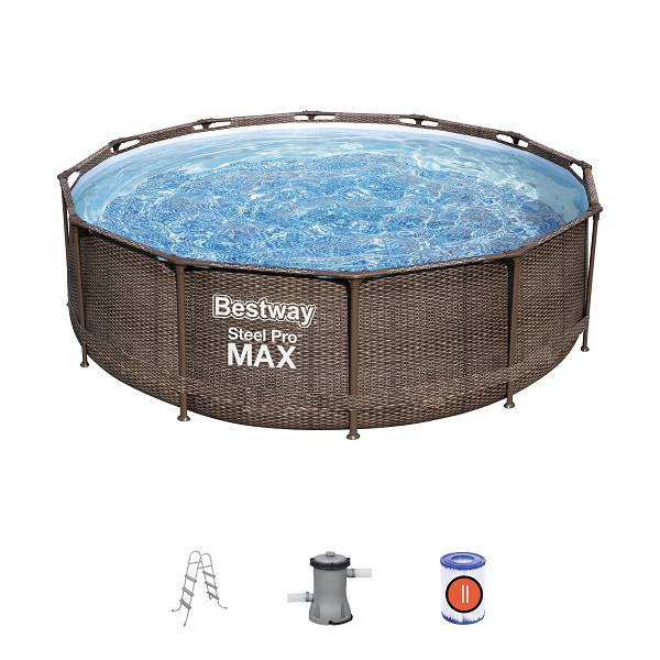 Bestway Piscină Steel Pro MAX Rattan 366x100 cm, 9150L, cadru metalic, cu pompă și scară [4]