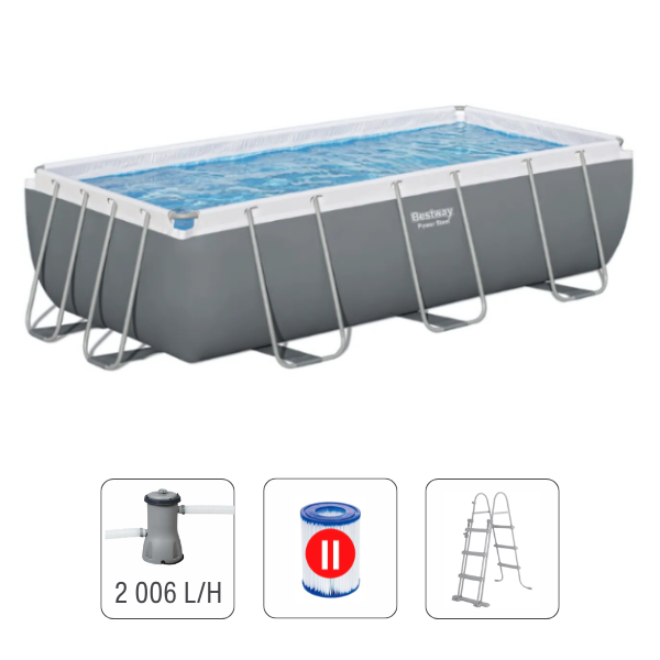 Piscină Bestway Power Steel 404x201x100 cm – 6478L, cadru metalic + pompă 2006 l/oră, scară și dozator [19]