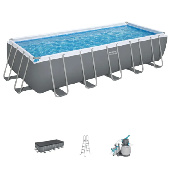 Piscină dreptunghiulară Bestway Power Steel 640x274x132 cm – 19281L, cu pompă, husă și scară incluse [13]