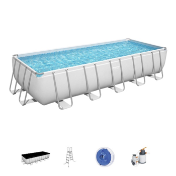 Piscină dreptunghiulară Bestway Power Steel 640x274x132 cm – 19281L, cu pompă, husă și scară incluse [2]