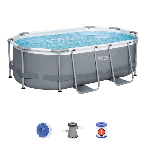 Бассейн Bestway Power Steel Oval 305x200x84 см, 3668 л, с металлическим каркасом и насосом 1249 л/ч [1]
