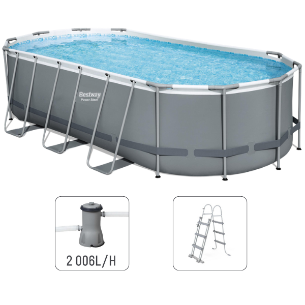 Bestway Piscină Power Steel Oval 427x250x100 cm, 7250L, cu cadru metalic + pompă 2006 L/oră, scară [3]