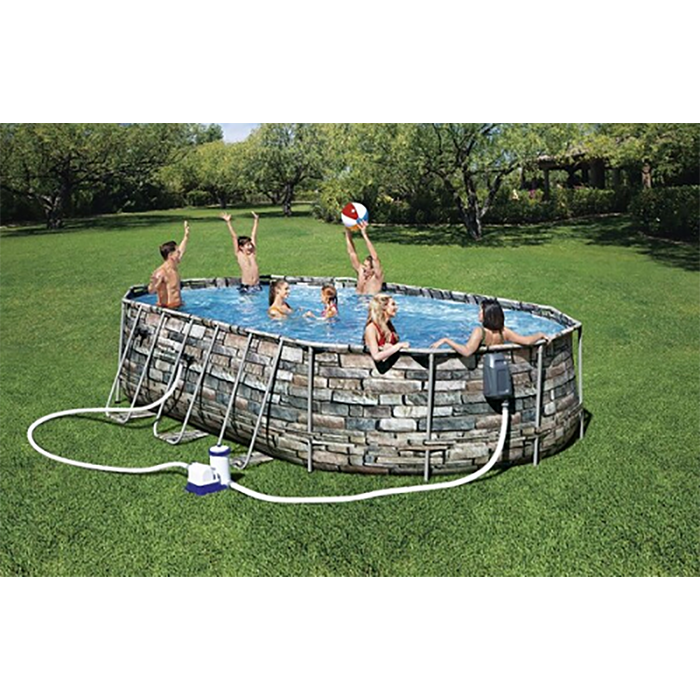 Piscină, carcasă metalică, Piscină Bestway Power Steel Oval 610x366x122 cm – 20241L, cu pompă 9463 l/h, hidromasaj, LED, cadru metalic [2]