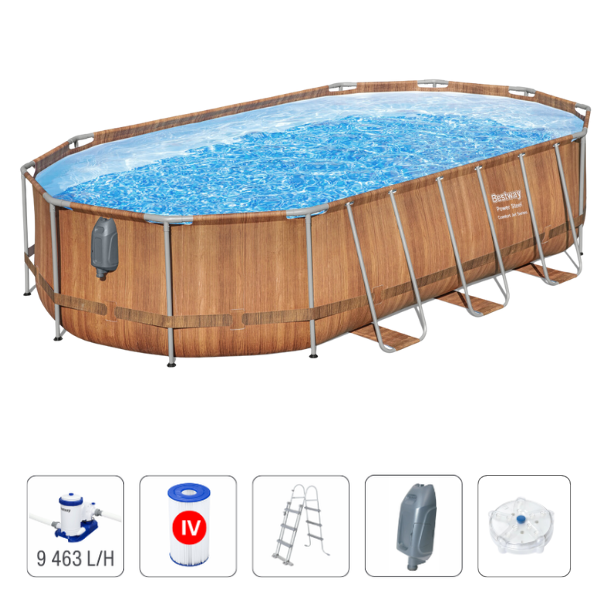 Piscină, carcasă metalică, Piscină Bestway Power Steel Oval 610x366x122 cm – 20241L, cu pompă 9463 l/h, hidromasaj, LED, cadru metalic [22]