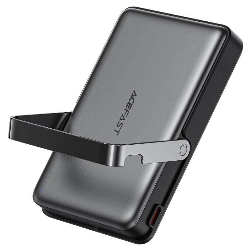 Магнитный Powerbank M17 со стойкой, Быстрая зарядка PD20W/22.5W, Беспроводная 15W, 10000mAh, Черный [4]