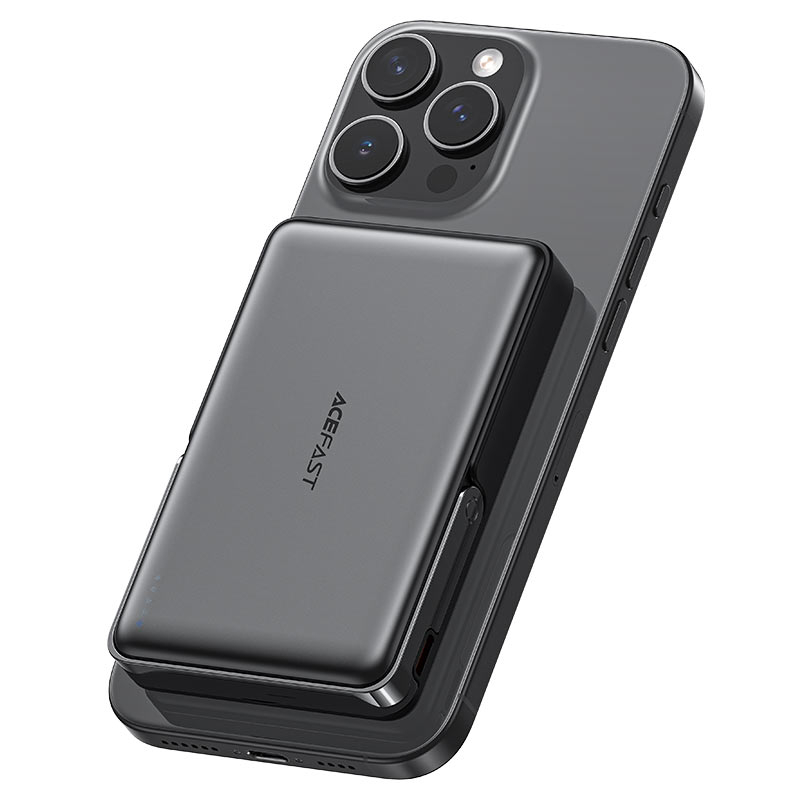 Магнитный Powerbank M17 со стойкой, Быстрая зарядка PD20W/22.5W, Беспроводная 15W, 10000mAh, Черный [2]