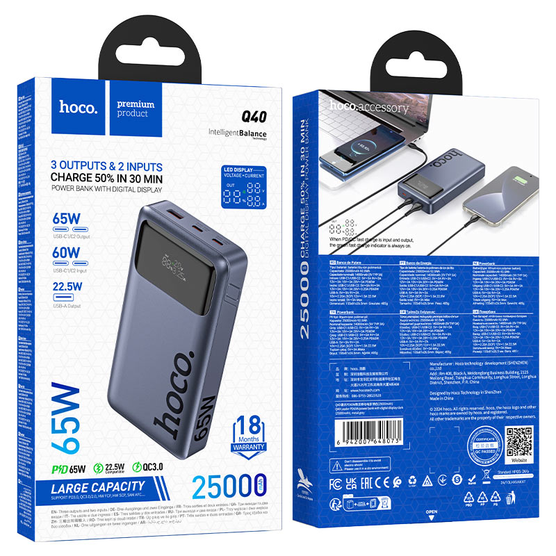 Q40 Leader PD65W Power Bank 25000mAh cu Ecran Digital – Negru [6]