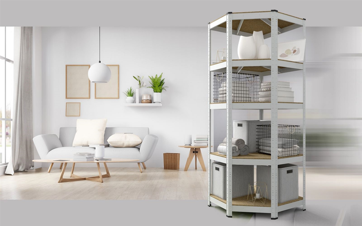 Угловой металлический стеллаж Nex Budget, 5 полок из МДФ, 1800x700x400x425 мм, оцинкованный [2]