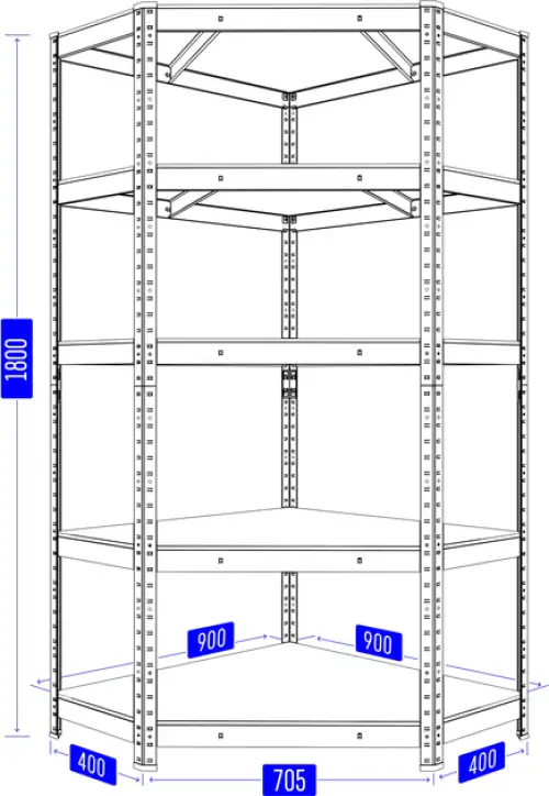 Угловой металлический стеллаж Nex Budget, 5 полок из МДФ, 1800x900x400x705 мм, антрацит [3]