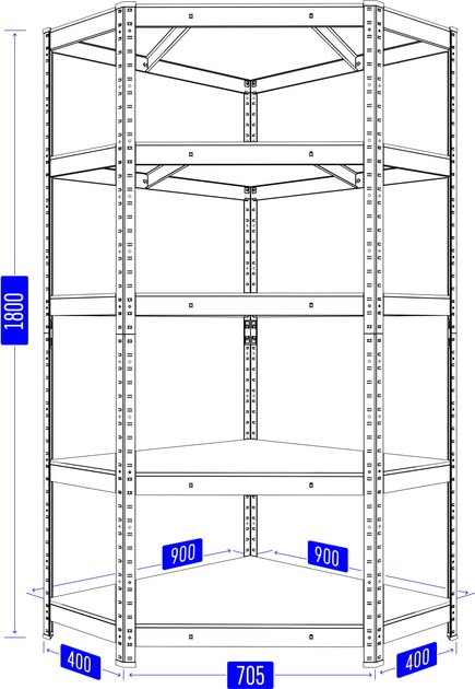 Raft metalic de depozitare Euro Raft Budget colț 1800x700x400x425 mm, 5 rafturi MDF, galvanizat [2]
