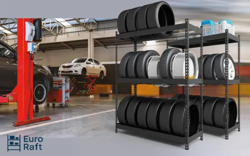 Raft metalic depozitare roți Euro Raft Clasa A, 1680x1200x500 mm, 3 niveluri, Negru [2]