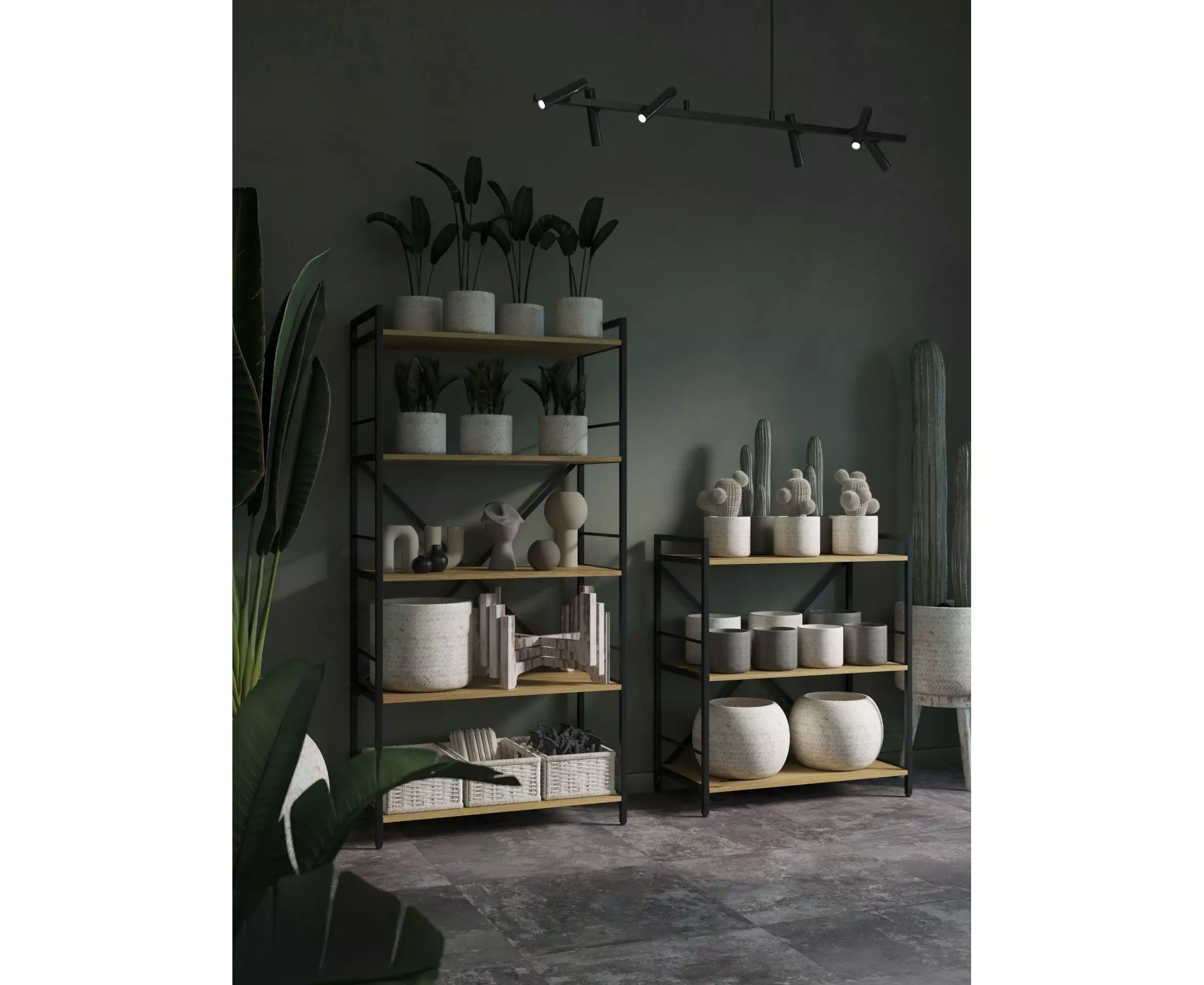 Металлический стеллаж Nex Loft 1100x600x240 мм, 4 полки из ЛДСП, антрацит / дуб Артизан – компактный и стильный вариант хранения [3]