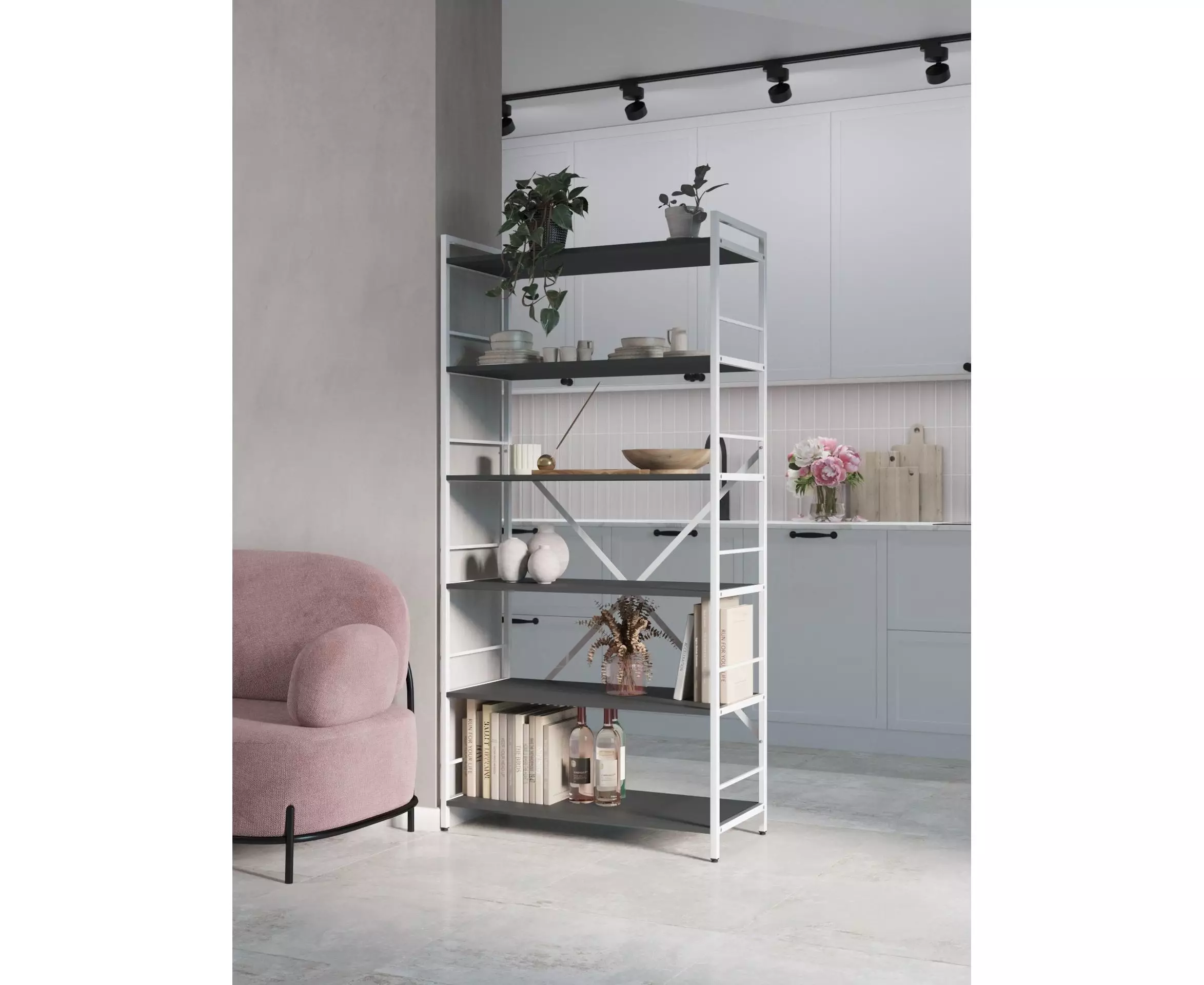 Raft metalic Nex Loft 1700x800x350 mm, 5 rafturi, PAL, White/Anthracite – design modern și funcționalitate maximă [5]