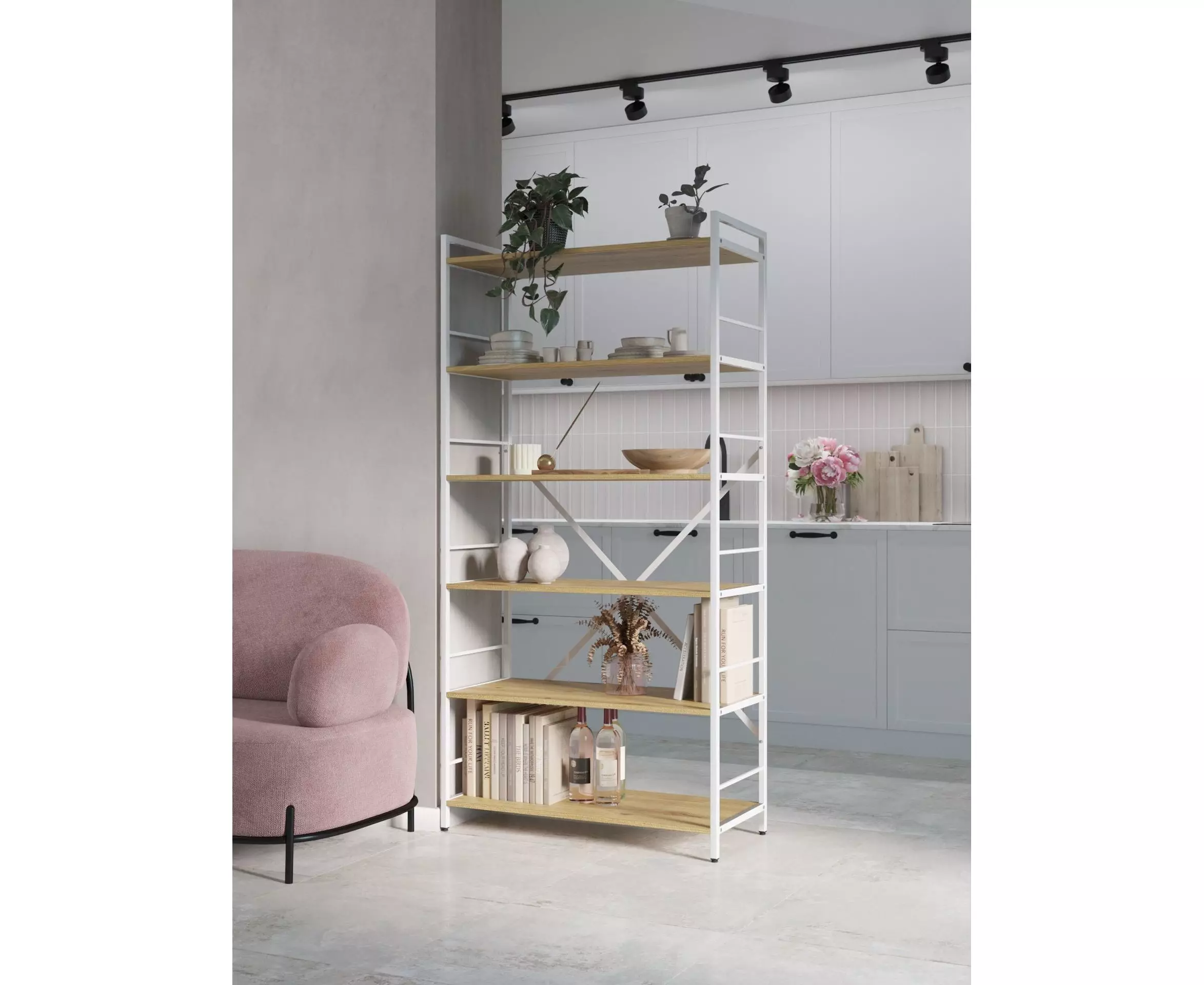 Металлический стеллаж Nex Loft 1700x800x350 мм, 5 полок, ДСП, Белый/Дуб Artisan – элегантность и практичность в одном решении [2]