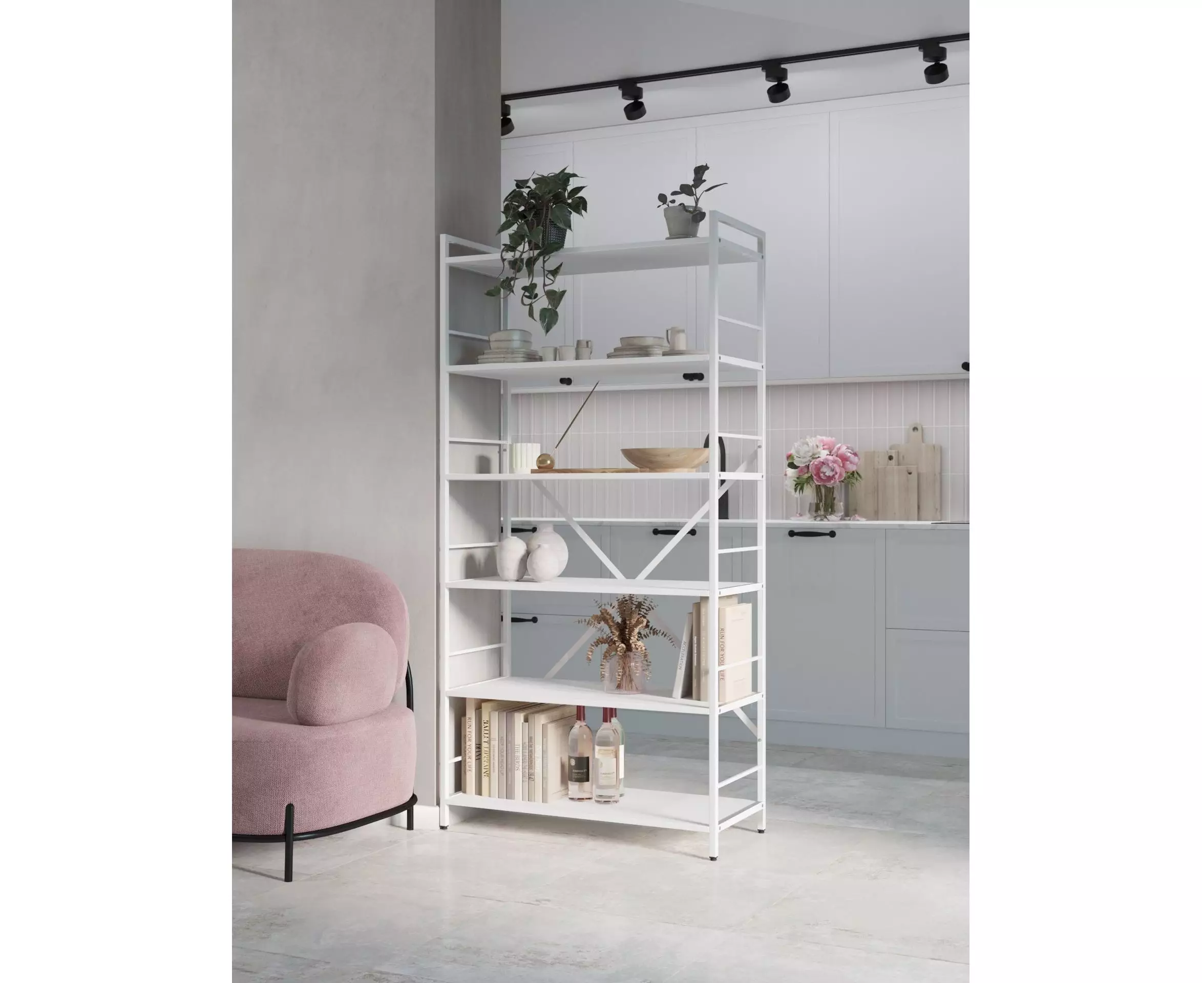 Raft metalic Nex Loft 1700x800x350 mm, 5 rafturi, PAL, White/White Snow – soluție modernă pentru depozitare elegantă [5]