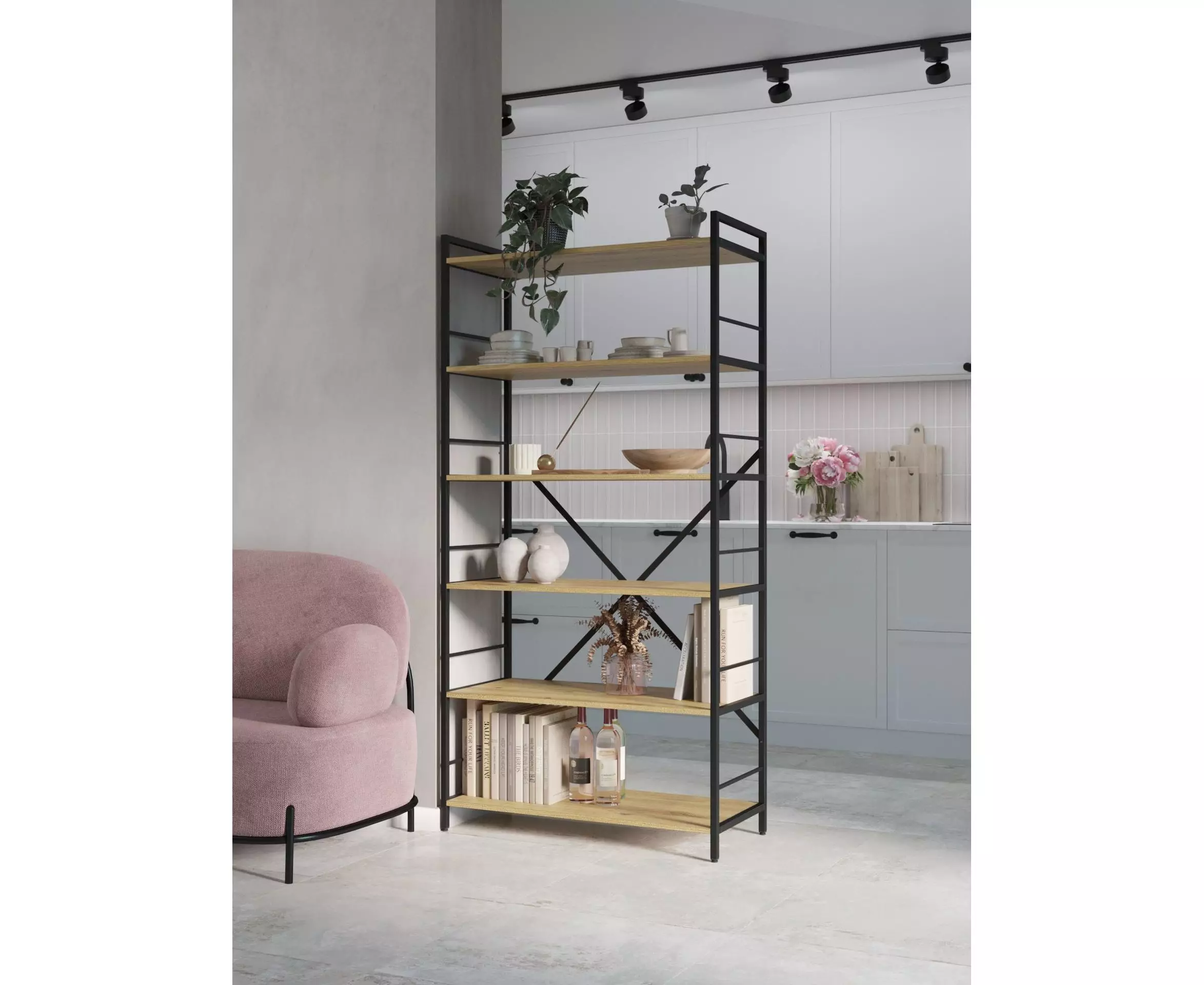 Металлический стеллаж Nex Loft 1800x600x240 мм, 6 полок, ДСП, Anthracite/Oak Artisan – современный дизайн и надежность [2]