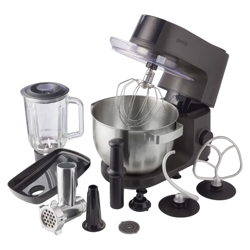 Robot de bucătărie Gorenje MMC1000CA (1000W, Bol 6L Inox, Blender Sticlă 1.5L, Mașină de tocat carne, 6 Viteze + Pulse, Negru) [2]